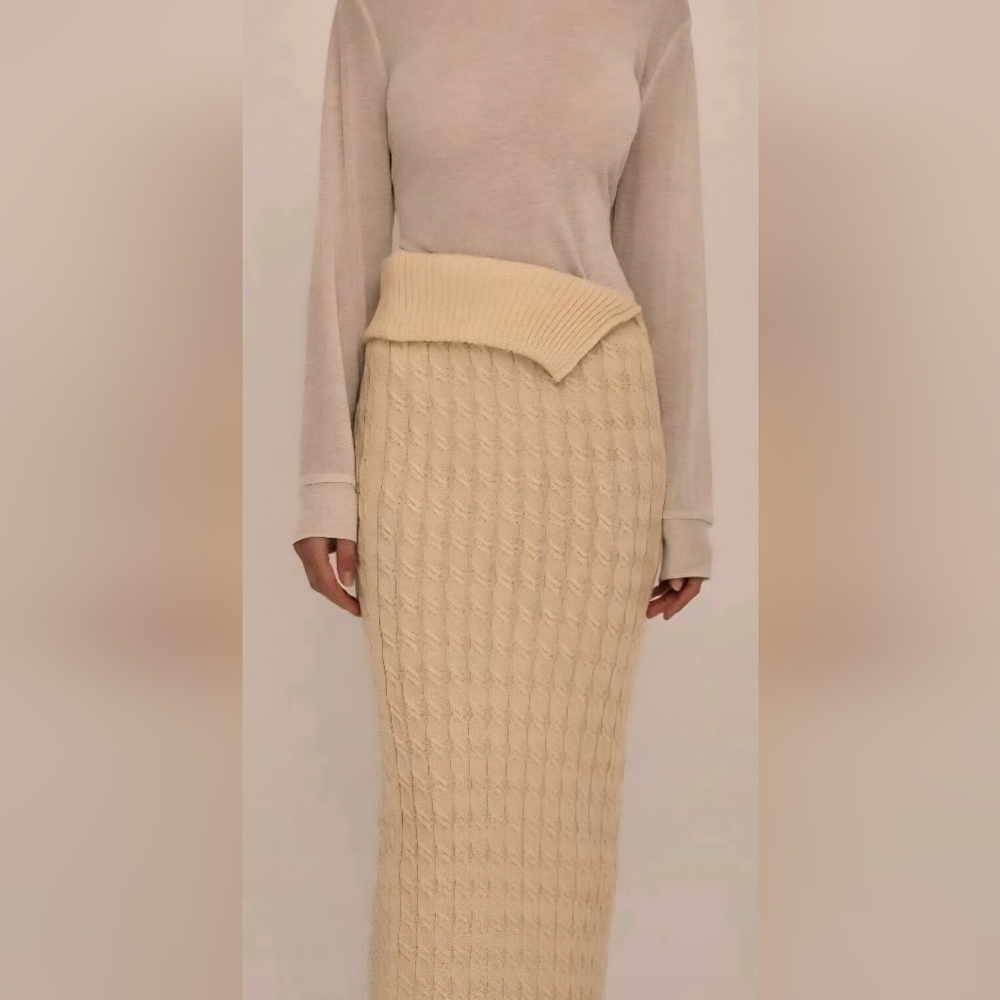 Foldover Double Zip Cable Knit Maxi Skirt NWOT S Butter Yellow